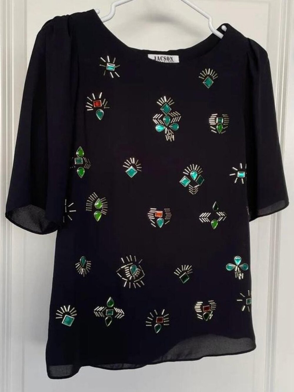 Lack sheer blouse with beaded details